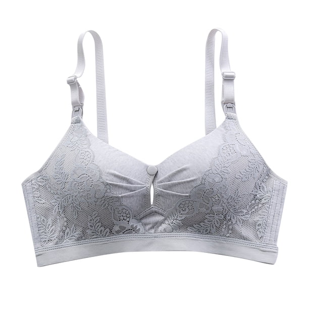 Gibobby Brasieres Deportivos Para Mujer Sujetador de algodón con anillo de para mujer, ropa interior de lactancia posparto antiflaccidez, con doble botón(Gris,36)