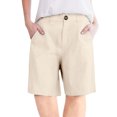 thumbnail image 2 of RYRJJ Cotton Linen Shorts for Women Elastic High Waisted Casual Loose Bermuda Shorts Summer Knee Length Work Short Pants with Pockets(Khaki,M), 2 of 5