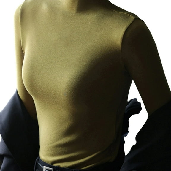 Fiaer.Long Sleeve Slim Fit Tshirts for Women.Womens Turtleneck Casual T Shirts.Women's Trendy Going out Solid Color Tops Yellow XL