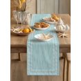 thumbnail image 3 of Turquoise Textured Table Runner 70 Inches Long,Farmhouse Country Woven Striped Cotton Linen Table Runners Dresser Scarves,Fabric Tabletop Scarf Furniture Cover for Home Dinner Party 13"x70", 3 of 9