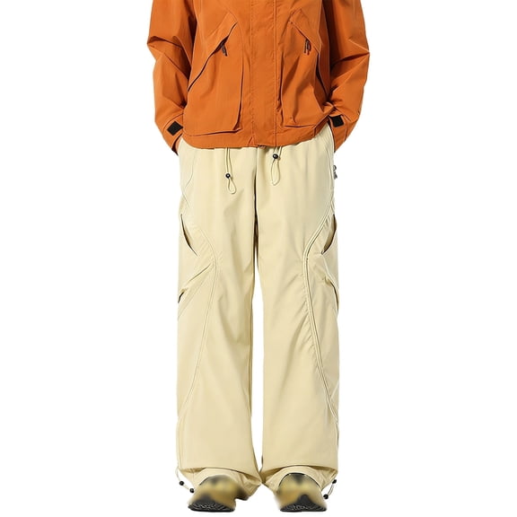 PIMSSY Men Casual Pants Utility Joggers High Waist Loose Straight Leg Wide Trousers Autumn Male Breathable Solid Color Slacks