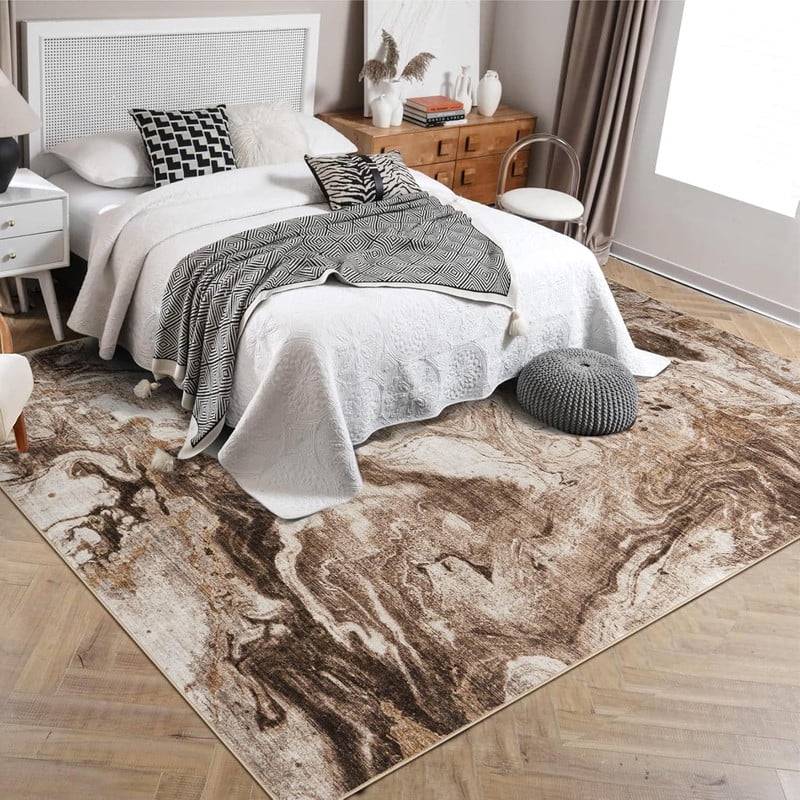 10'x13' Boho Vintage Area Rug – Soft Modern Abstract Design, Machine Washable Non-Slip Carpet for Living Room, Farmhouse, Kids Room & Dining Room Caramel