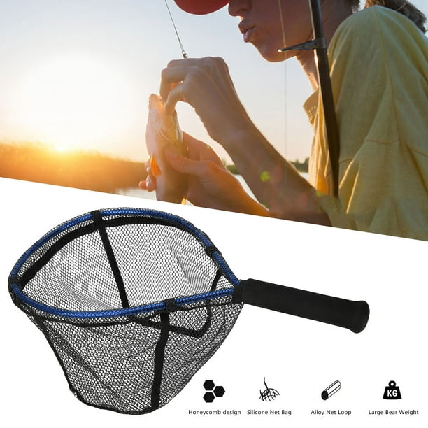 Handheld Small Fishing Mesh Trap Fishing Landing Net, Fishing Net, Portable  For Releasing Catching Blue 