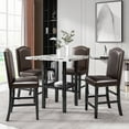 thumbnail image 1 of 5 Piece Dining Table and Chair Set, Wooden Dining Room Table and Set of 4 Dining Chairs, Dining Table Set with Leather Cushioned Chair, Kitchen Table Set, Dining Room Furniture, Brown, W10244, 1 of 9