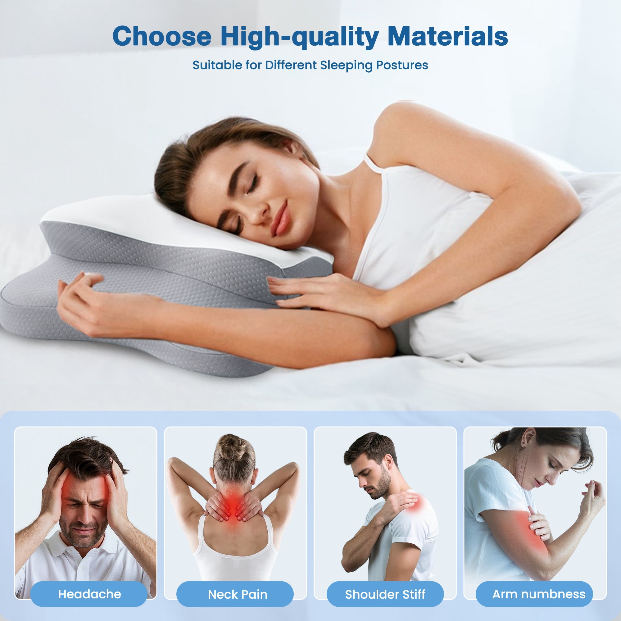 Vccoem Cervical Neck Pillow for Pain Relief - Ergonomic Memory Foam Pillows for Sleeping, Cooling Side Sleeper Pillow for Neck Support, Contour Orthopedic Bed Pillow for Back Stomach Sleepers