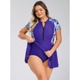 thumbnail image 4 of YONGHS Plus Size Swimdress for Woman Short Sleeve Zip Neck One Piece Athletic Rash Guard Swimwear Navy Blue XXL, 4 of 7
