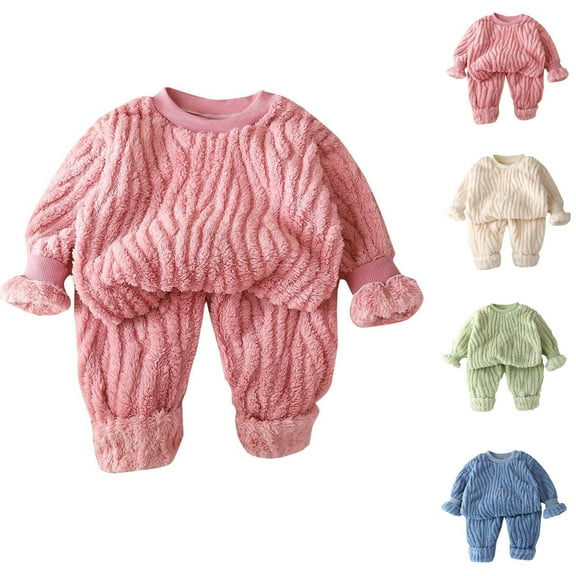 ATOGUTA Girl Set Kids 2 piece Long Sleeve Pants Fleece Outfits Set Size 1T-11, Pink
