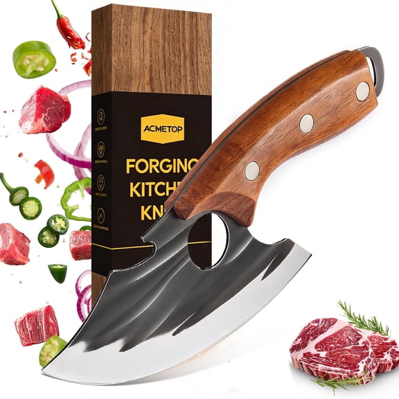 ACMETOP Chef Kitchen Knife, Viking Boning Knife for Meat Cutting, Hand Forged High Carbon Steel Cooking Cutting Knife for Home Camping BBQ
