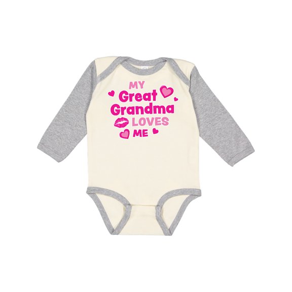 Inktastic Valentine's Day My Great Grandma Loves Me Hearts and Lips Boys or Girls Long Sleeve Baby Bodysuit