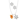 thumbnail image 2 of Delight Jewelry Silvertone Hot Orange Hibiscus Flower Silver tone Snowflake Charm Necklace and Stud Earrings, 2 of 4