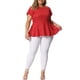 thumbnail image 2 of Camisas de lunares de verano de manga corta con dobladillo peplum para mujeres de tallas grandes Agnes Orinda 2X Rojo, 2 of 6