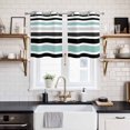 thumbnail image 2 of Turquoise Black Stripe Kitchen Curtains Small Short 39 Inch Length, Modern Abstract Coarse Striped Grommet Top Bedroom Living Room Curtains, Light Filtering Cafe Curtain Drapes 2 Panels Set 55''x39'', 2 of 9