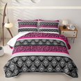 thumbnail image 2 of Erosebridal Hot Pink Bohemian Damask Quilt King for Women Girls, Leopard Spot Print King Coverlet Set, 3-Piece, 2 of 7