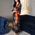 thumbnail image 5 of Defitshape Women's Summer Kimono Robe Spring Pajamas Drop V Neck Shoulder Deep V Neck Fall Belted Bathrobe High Waisted Black Orange One Size, 5 of 5