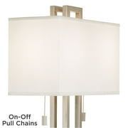 Possini Euro Design Modern Table Lamp 30 Tall Brushed Nickel Metal White Fabric Rectangular Shade for Bedroom Living Room House Bedside Nightstand