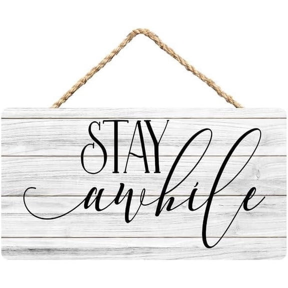 Rustic Wooden Sign Decor - Stay Awhile - Wood Plaque Home & Office Inspirational Gifts Hanging Wall Signs 6x12 IN