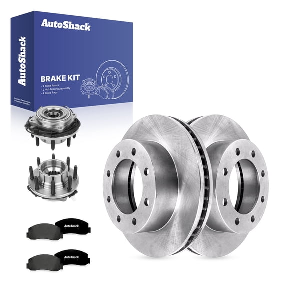 AutoShack Front Brake Rotors, Ceramic Pads & Hub Bearing Assemblies for Ford, F-250 Super Duty 2011-2012, 4WD V8 6.2L 6.7L - 13.65" (346.8 mm), 8-Lug