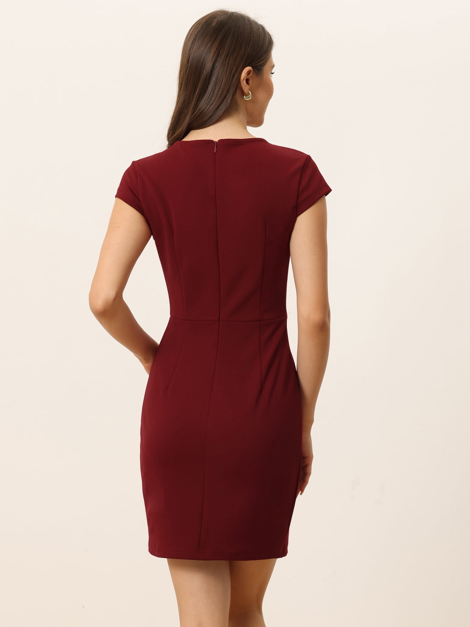 DARING DIVA Women's Cap Sleeve Basic Slim Fit Work Mini Bodycon Dress S Wine Red