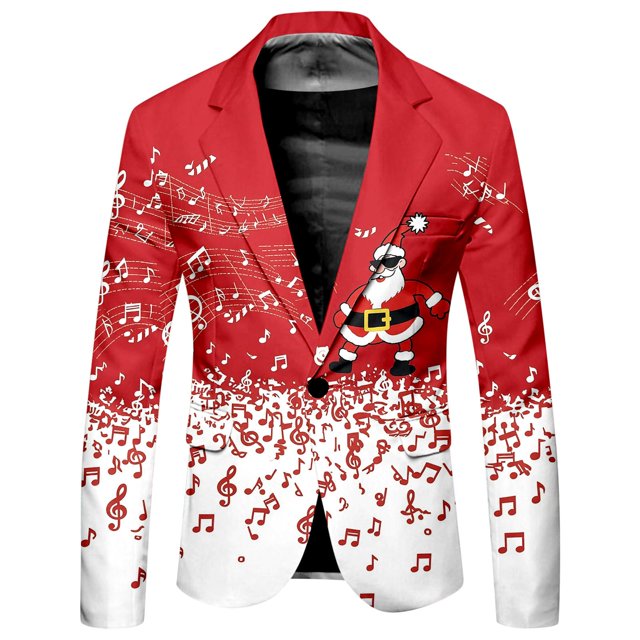 Daznico Christmas Decorations,Stylish Print Casual Holiday Party Jacket For Men Comfortable Festive Design