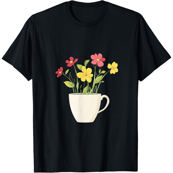 Exquisite and comfortable-Floral Graphic Flower Cup T-Shirt