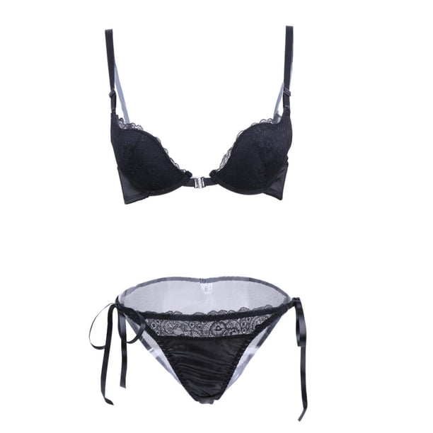 Conjunto de sujetador y pantalones con bordado sexy de encaje acolchado extremo, regalo negro