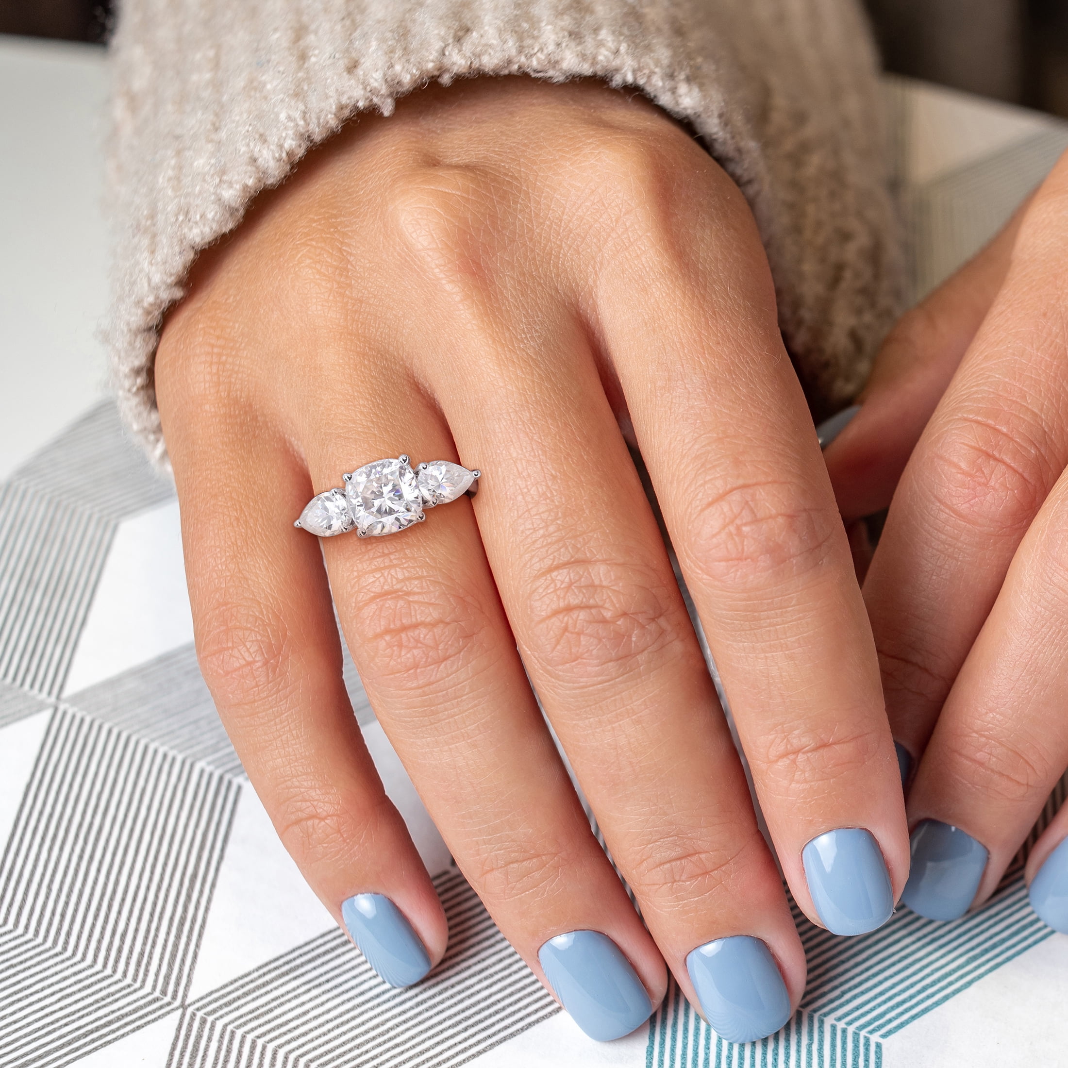 Everly Women's Created Moissanite Sterling Silver Engagement Ring