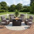 thumbnail image 2 of Bellefurn Luxury 7 Pieces Patio Furniture Sets with Fire Pit Table Swivel Glider Chairs with 6" Thick Cushion,Patio Rattan Deep Seat Conversation Sets for Porch Deck Garden Backyard, 2 of 13
