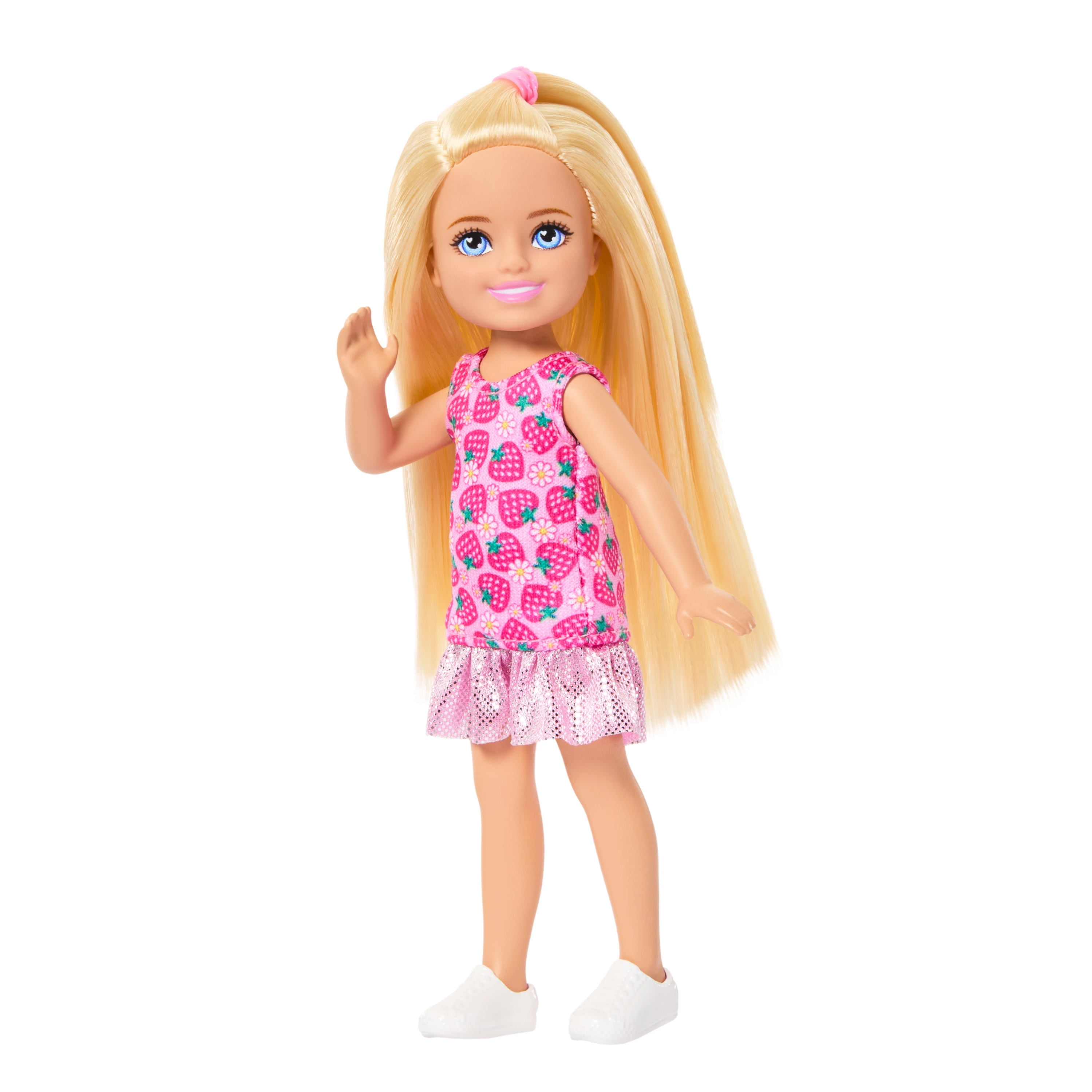 Barbie-Poupée Famille et Amis-Avec cheveux blonds et robe fraises