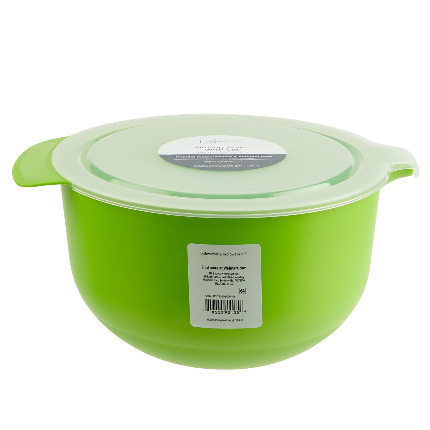 Mainstays 5QT NonSkid Mixing Bowl with Lid, Green