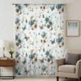 thumbnail image 3 of Teal Beige Floral Sheer Curtains 84 Inch Length, Light Filtering Voile Curtain Panel, Spring Elegant Garden Flowers Blue Rod Pocket Drapes Window Treatments for Living Room Bedroom 52"x84", 3 of 9
