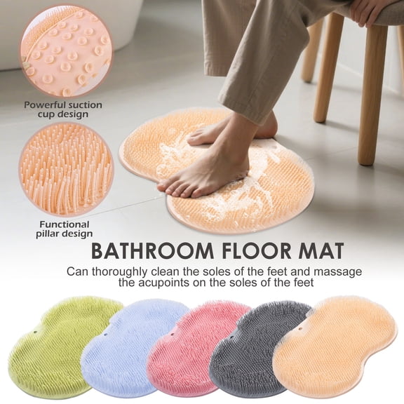 Suction Cup Shower Mat - Silicone Foot Massager Pad with Exfoliating Texture, Non-Slip Bathroom Safety Mat with Back Scrubber