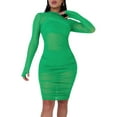 thumbnail image 2 of Seyurigaoka Female Plus Size  Solid Color O-Neck Long Sleeve See-Throught Dress+ Vest+ Shorts, 2 of 3