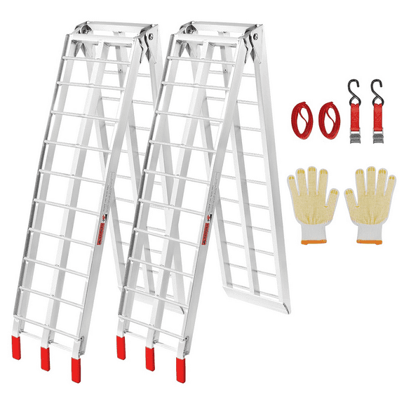 2Pcs Vehicle-mounted transport ramp, aluminum alloy, a pair of dotted gloves, straps, and fixed buckles