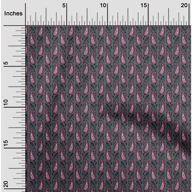 oneOone Silk Tabby Fabric Leaves & Paisley Block Printed Craft Fabric BTY 42 Inch Wide