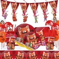 thumbnail image 4 of Suministros de fiesta rojos giratorios, platos de decoración, servilletas, vasos, pancarta, mantel, decoraciones para fiesta de cumpleaños de Panda, juegos de vajilla, 4 of 4