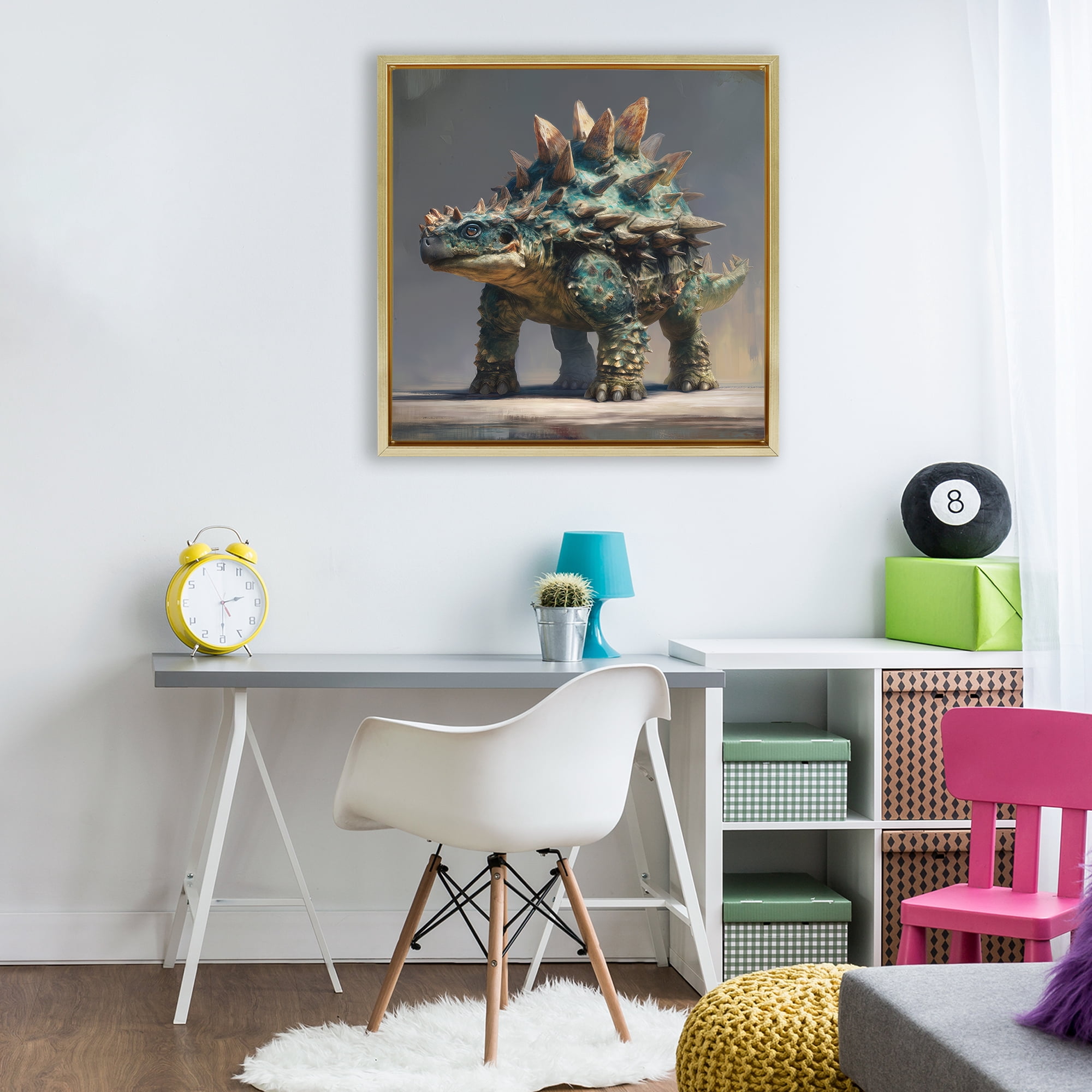 Stupell Industries Prehistoric Ankylosaurus Portrait Gold Framed Floater Canvas Wall Art, design by Wumples