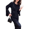 thumbnail image 2 of Women's Long Sleeve Maxi Dress Scoop Neck Bodycon Casual Dresses Going Out Outfits Black S, 2 of 8