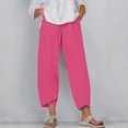 thumbnail image 2 of Diufon Womens Linen Wide Leg Pants Summer Plus Size Pants Solid Color Capris Pants with Pockets, 2 of 5