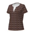 thumbnail image 2 of Goofa Brown Gold Grid Pattern Womens Deep V Neck Low Cut Tops Casual Summer Short Sleeve Ribbed Knit T-Shirts-Large, 2 of 5
