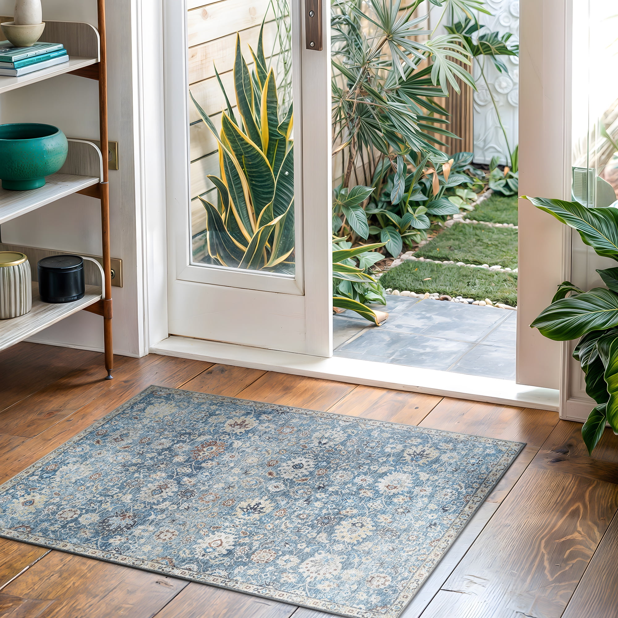 Bloom Rugs Washable Non-Slip 2x3 Rug - Blue / Beige Traditional Oriental Area Rug for Living Room, Bedroom, Dining Room, and Kitchen - Exact size: 2' x 3'