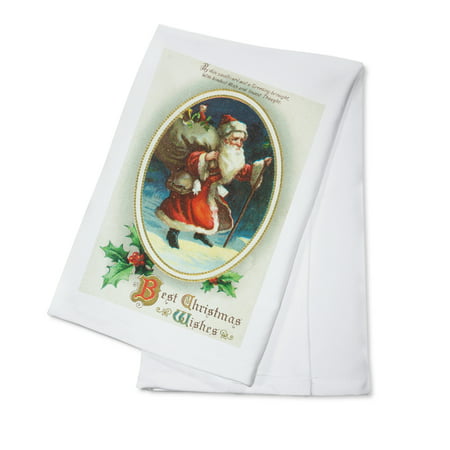 Best Christmas Wishes Scene with Santa Holding Big Bag (100% Cotton Kitchen