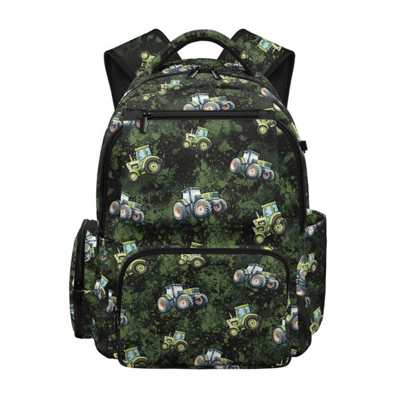 CHAQLIN Lightweight 17 Inch Kids School Backpack with Green Tractor Print, 600D Polyester Breathable Daypack for School and Daily Use