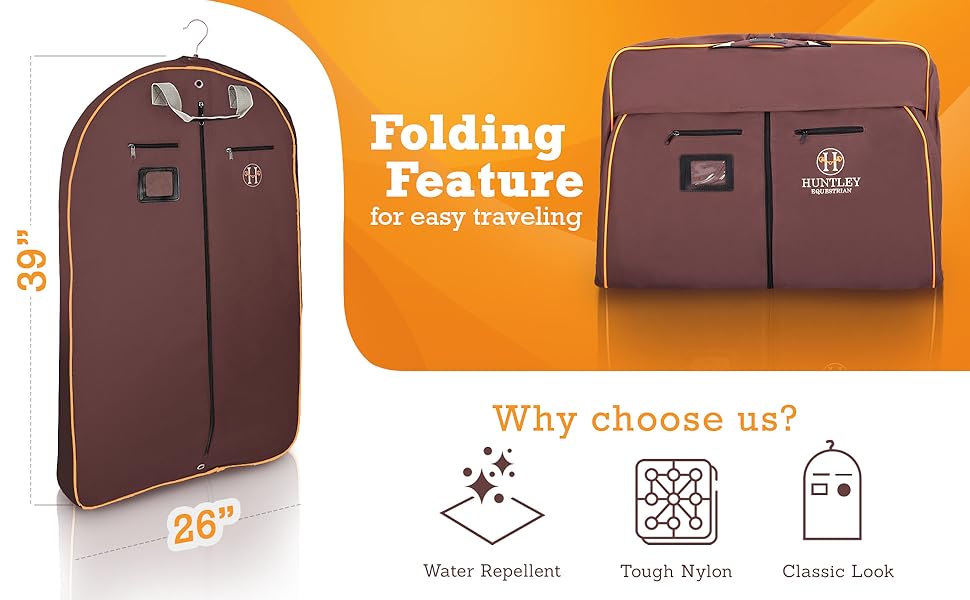 Huntley Equestrian Deluxe Travel Garment Bag Zipper, Closure Cover, Traveling Equestrian Bag Collection - Brown