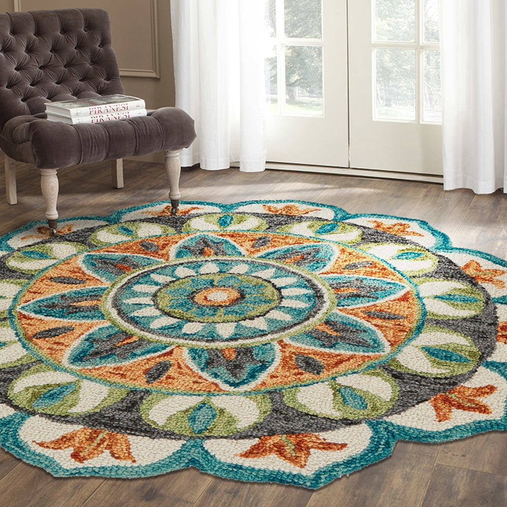 Ox Bay Enid 6' Round Rust /Teal Floral Medallion Indoor Area Rug