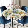 thumbnail image 5 of Elastic Fitted Round Tablecloth, Yellow Sunflowers Waterproof Stretch Table Cover for 55"-60" Tables, Spring Gnomes Hydrangea Daisy Plants Washable Outdoor Tablecloths for Patio, Picnic, Camping, 5 of 9