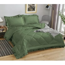DNG Creations 1 Piece Ruffle Diamond Comforter All Season 550 GSM Full/Queen Size - 800 Threads Count, 100% Egyptian Cotton Solid Moss Colour
