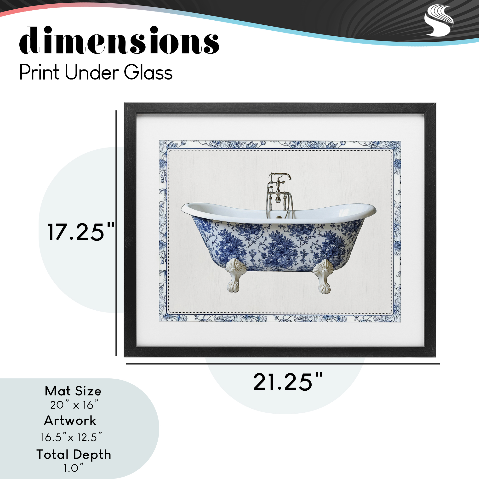 Vintage Chinoiserie Bathtub Black Framed Print Under Glass, design by Lettered and Lined