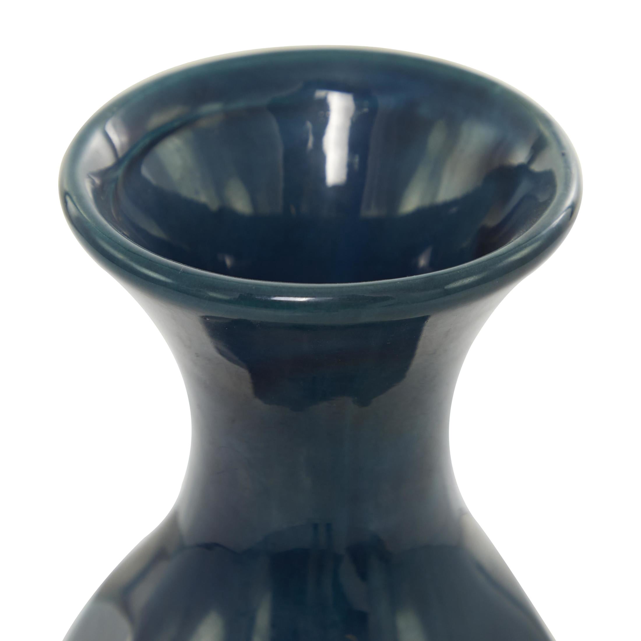 DecMode Blue Ceramic Modern and Coastal Vase 5"W x 15"H, featuring Minimalist Design with clean Lines and Angular Structures