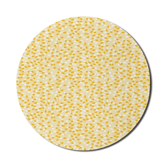 Orange Mouse Pad for Computers, Fall Season Branches and Leaves Ivy Vine Tree Forest Foliage Pattern, Round Non-Slip Thick Rubber Modern Mousepad, 8" Round, Marigold and Pale Yellow, by Ambesonne