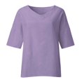 thumbnail image 2 of Helii T Shirts for Women V Neck Solid Color 3/4 Sleeve Tops Casual Loose Lightweight Linen Cotton Blouse for Spring Summer Fashion Clothing Purple, 2 of 5